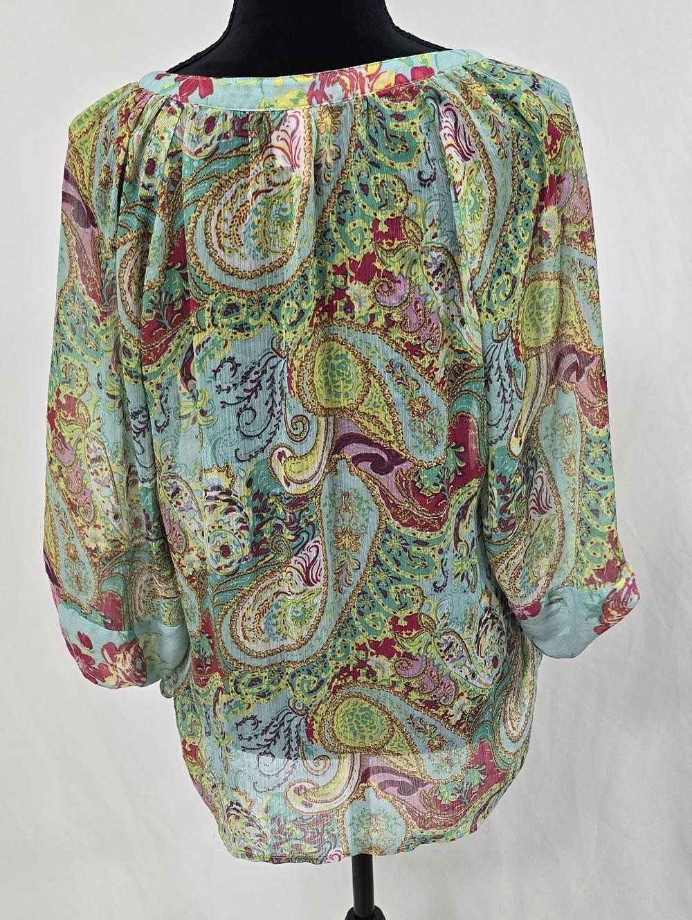 Fig and Flower women M paisley floral henley blouse cottagecore peasant boho - Picture 6 of 7